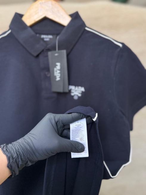 PRADA PIQUE MEN'S POLO EMBROIDERY LOGO | NAVY BLUE