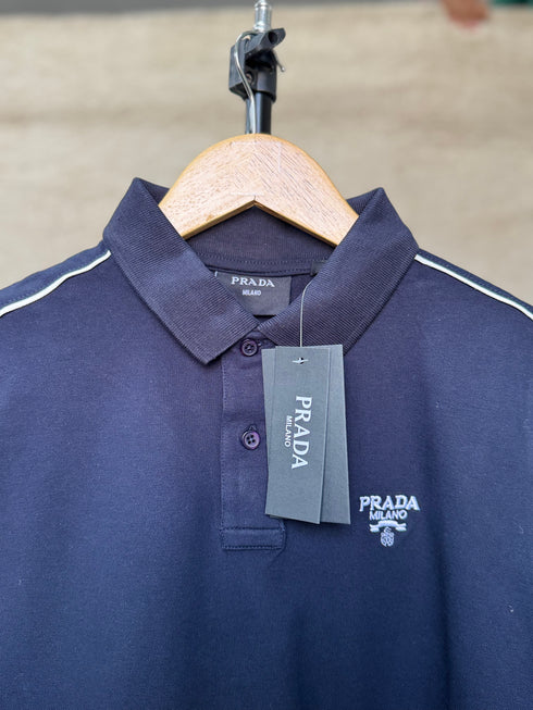 PRADA PIQUE MEN'S POLO EMBROIDERY LOGO | NAVY BLUE