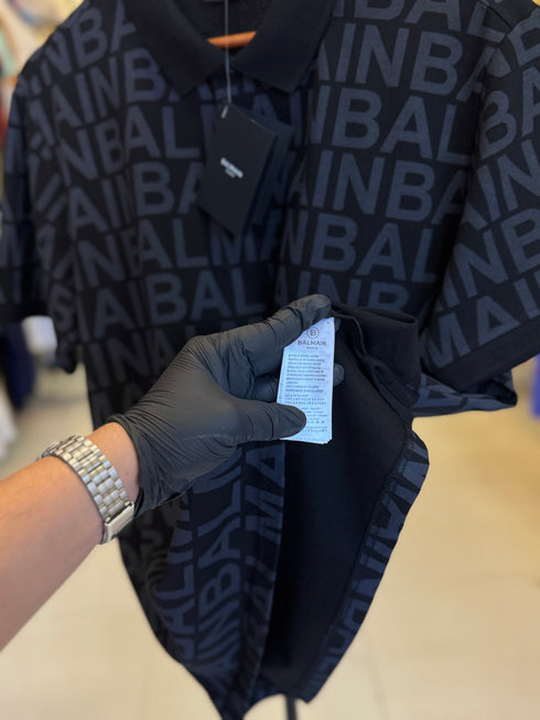 BALMAIN PARIS PREMIUM MEN'S PRINTED POLO SHIRT | BLACK