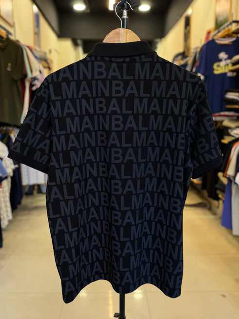 BALMAIN PARIS PREMIUM MEN'S PRINTED POLO SHIRT | BLACK