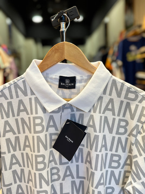 BALMAIN PARIS PREMIUM MEN'S PRINTED POLO SHIRT | WHITE