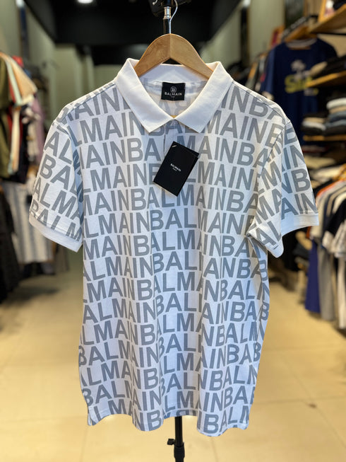 BALMAIN PARIS PREMIUM MEN'S PRINTED POLO SHIRT | WHITE