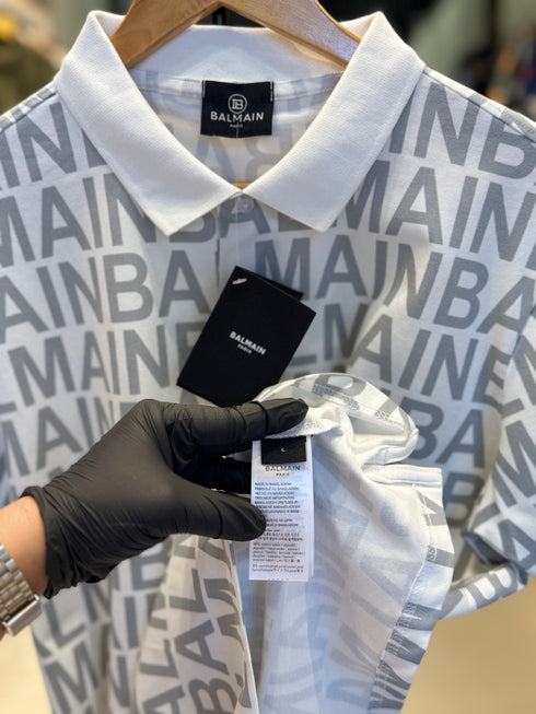 BALMAIN PARIS PREMIUM MEN'S PRINTED POLO SHIRT | WHITE