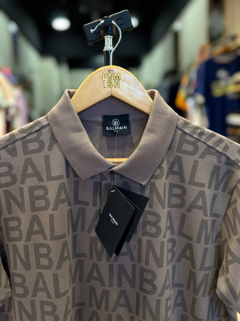 BALMAIN PARIS PREMIUM MEN'S PRINTED POLO SHIRT | BROWN