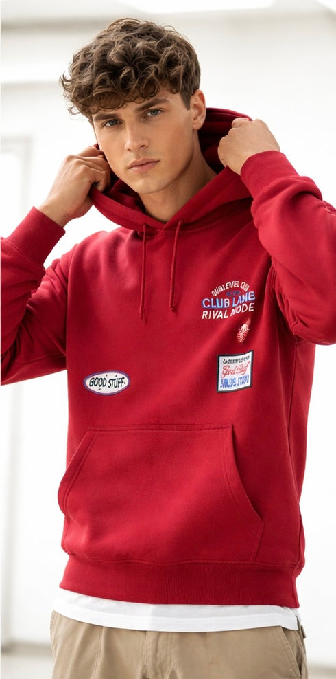 SUBLEVEL MEN’S PREMIUM HOODIE WITH EMBROIDERED LOGO – CLUB LANE STYLEl | RED