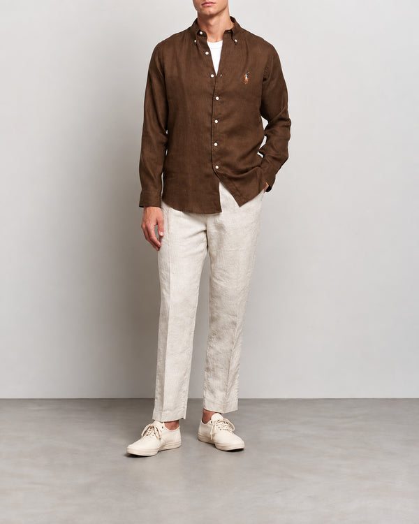 POLO RALPH LAUREN SLIM FIT LINEN SHIRT | CHOCOLATE BROWN