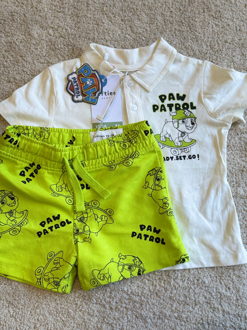 LEFTIES CANINE PATROL NICKELODEON POLO SHIRT AND SHORT SET | WHITE / YELLOW