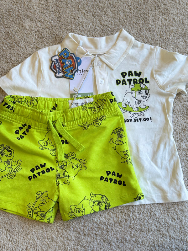 LEFTIES CANINE PATROL NICKELODEON POLO SHIRT AND SHORT SET | WHITE / YELLOW