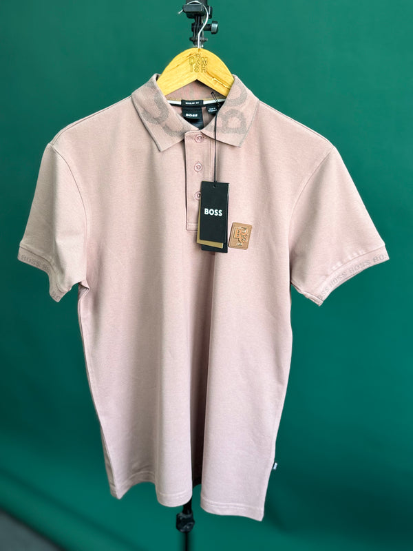 HUGO BOSS METALLIC PATCH LOGO AND SIGNATURE PRINT | LIGHT PEACH