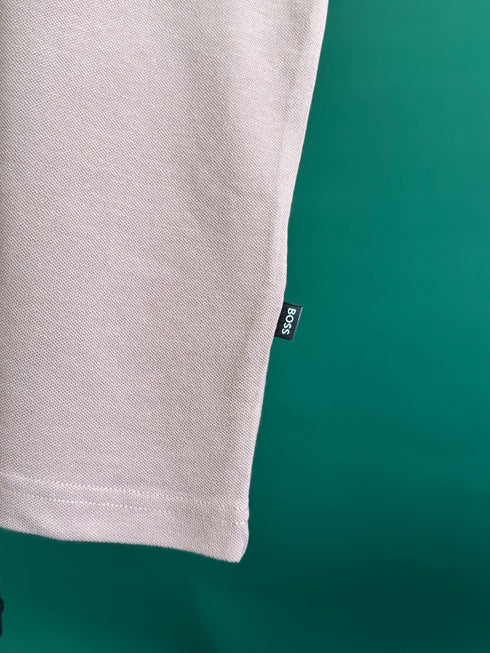 HUGO BOSS METALLIC PATCH LOGO AND SIGNATURE PRINT | LIGHT PEACH