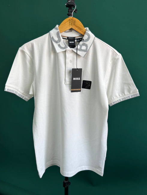 HUGO BOSS METALLIC PATCH LOGO AND SIGNATURE PRINT | WHITE