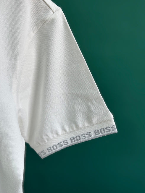 HUGO BOSS METALLIC PATCH LOGO AND SIGNATURE PRINT | WHITE