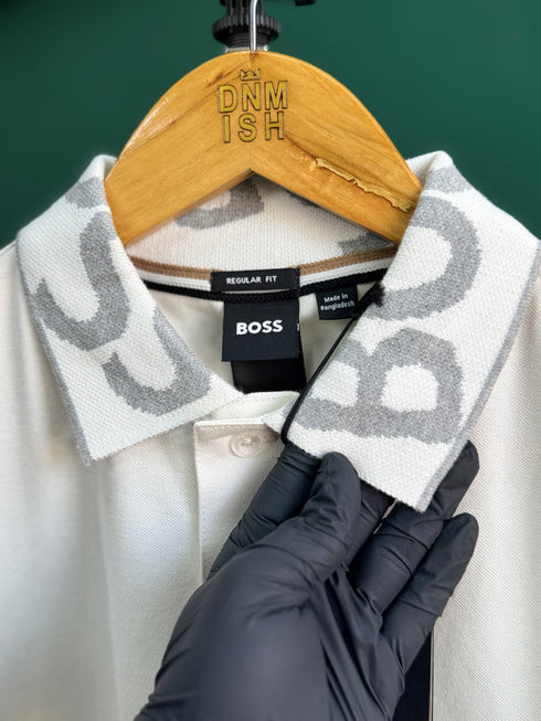 HUGO BOSS METALLIC PATCH LOGO AND SIGNATURE PRINT | WHITE