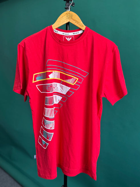 ARMANI EXCHANGE WHITE BOX PATTERN TEE | RED