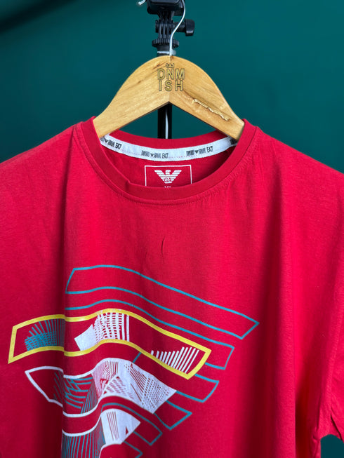 ARMANI EXCHANGE WHITE BOX PATTERN TEE | RED