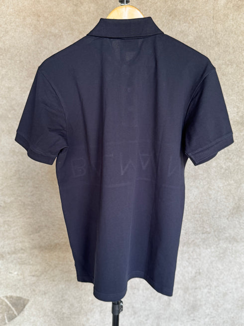 BALMAIN TEXT REVERSE EMBROIDERY POLO SHIRT | NAVY BLUE