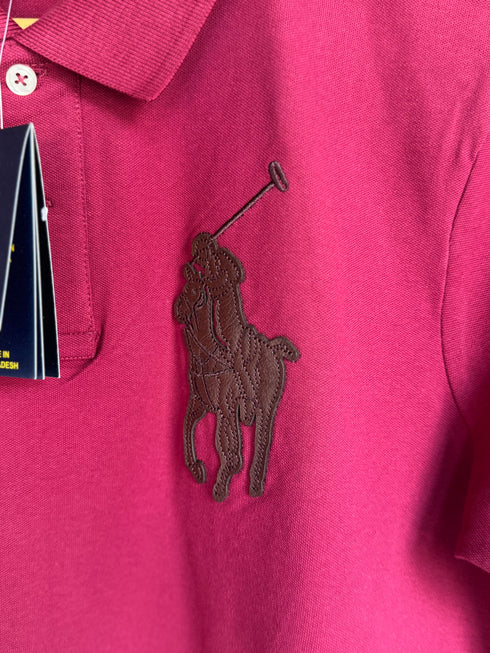 RALPH LAUREN - CUSTOM SLIM FIT LEATHER - PONY POLO SHIRT | MAROON