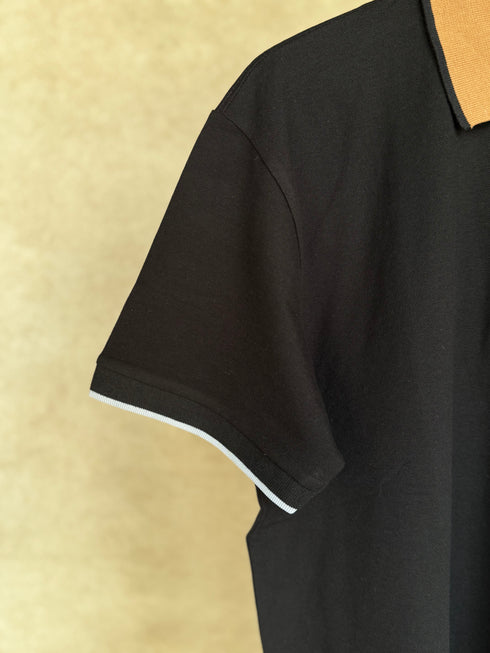 HUGO BOSS REGULAR FIT LOGO-PATCH POLO SHIRT IN COTTON MERERISED | BLACK