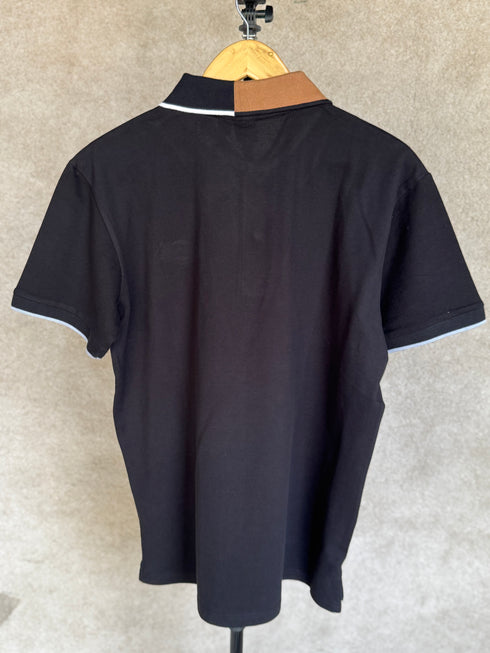 HUGO BOSS REGULAR FIT LOGO-PATCH POLO SHIRT IN COTTON MERERISED | BLACK