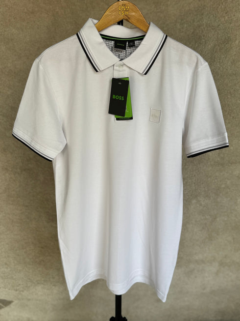 HUGO BOSS POLO SHIRT WITH EMBROIDERED LOGO | WHITE