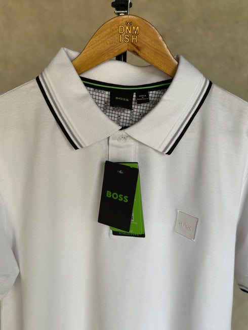 HUGO BOSS POLO SHIRT WITH EMBROIDERED LOGO | WHITE