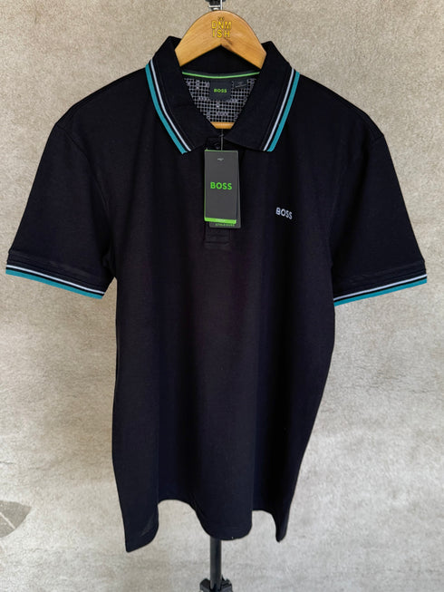 HUGO BOSS REGULAR-FIT POLO SHIRT WITH EMBROIDERED LOGO | BLACK