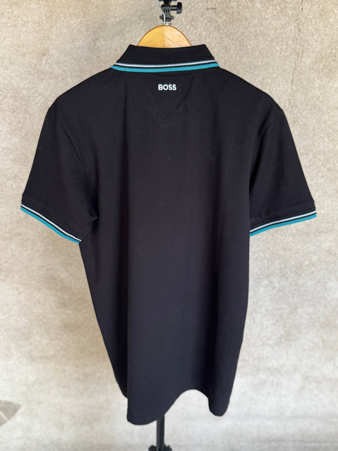 HUGO BOSS REGULAR-FIT POLO SHIRT WITH EMBROIDERED LOGO | BLACK