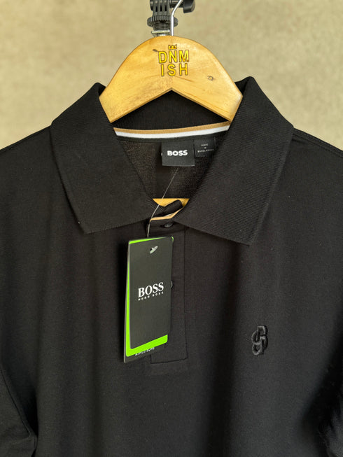 HUGO BOSS COTTON PIQUE POLO SHIRT WITH DOUBLE B MONOGRAM | BLACK
