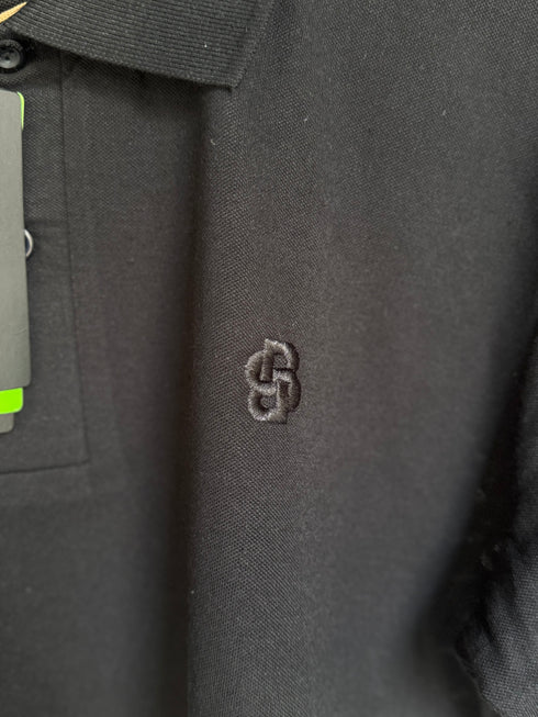 HUGO BOSS COTTON PIQUE POLO SHIRT WITH DOUBLE B MONOGRAM | BLACK