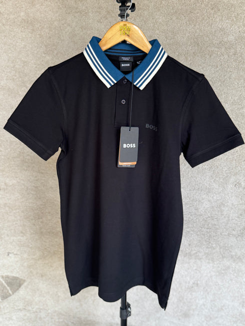 HUGO BOSS REGULAR-FIT POLO SHIRT WITH BOSS LOGO | BLACK