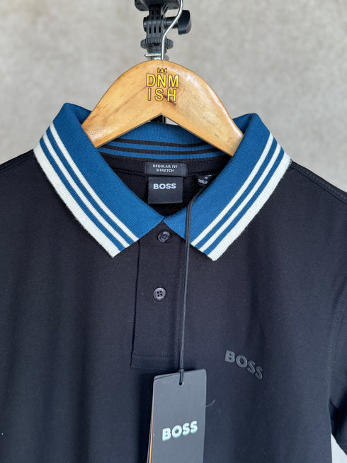 HUGO BOSS REGULAR-FIT POLO SHIRT WITH BOSS LOGO | BLACK