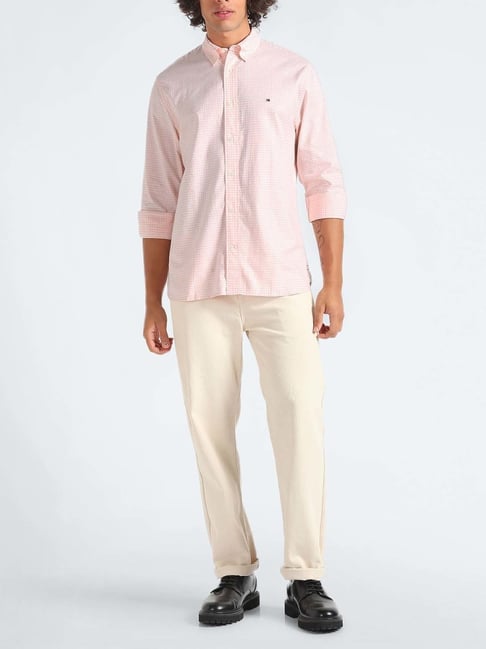 TOMMY HILFIGER - STRETCH SLIM FIT - SHIRT | WHITE / LIGHT PINK