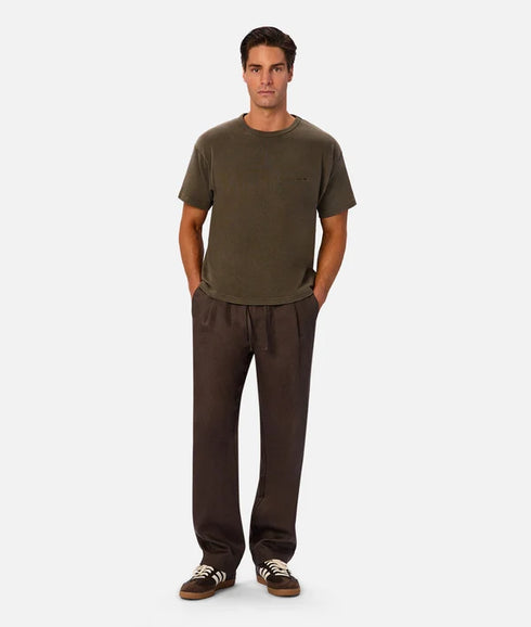 GUESS MEN'S COTTON LINEN DRAWSTRING TROUSER | BROWN