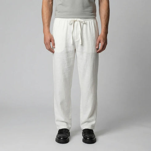 GUESS MEN'S COTTON LINEN DRAWSTRING TROUSER | WHITE