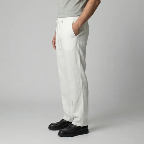 GUESS MEN'S COTTON LINEN DRAWSTRING TROUSER | WHITE