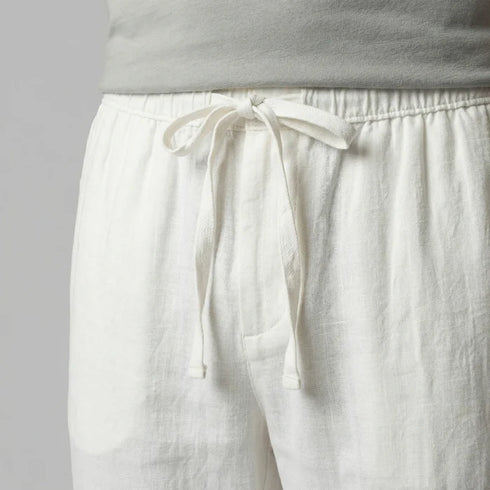 GUESS MEN'S COTTON LINEN DRAWSTRING TROUSER | WHITE