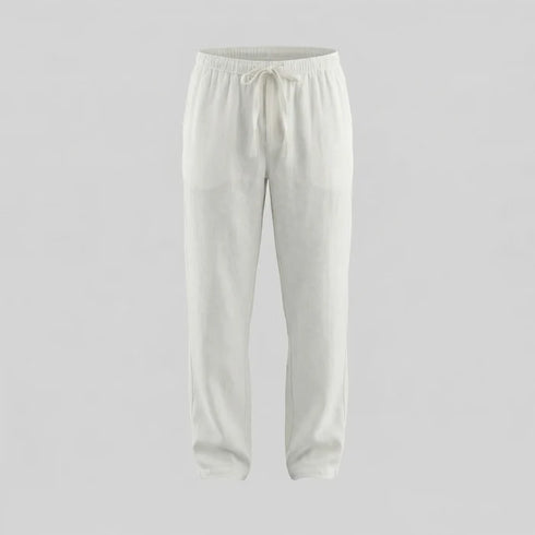 GUESS MEN'S COTTON LINEN DRAWSTRING TROUSER | WHITE