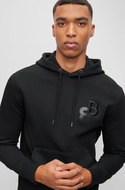 BURBERRY COTTON TERRY HOODIE PRINTED & EMBROIDERED MONOGRAM | BLACK