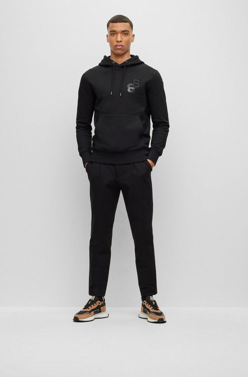 BURBERRY COTTON TERRY HOODIE PRINTED & EMBROIDERED MONOGRAM | BLACK