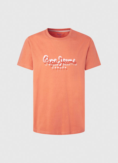 PEPE JEANS-COTTON T-SHIRT WITH PRINTED LOGO | SQUASH ORANGE