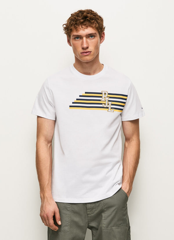 PEPE JEANS LONDON COTTON T-SHIRT WITH PRINTED LOGO | WHITE