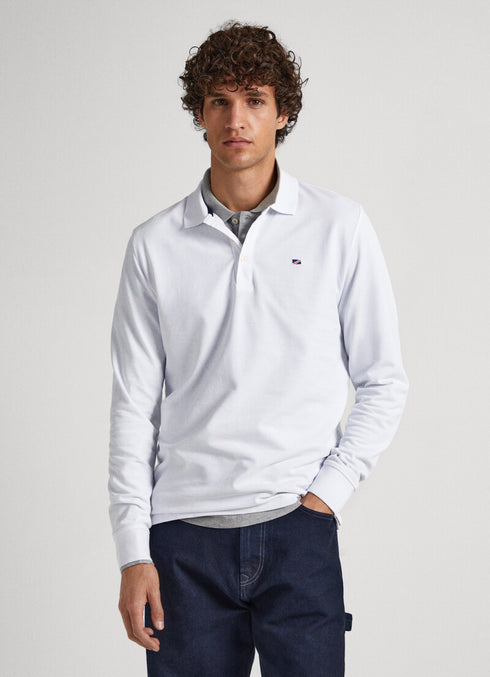 PEPE JEANS LONDON EMBROIDERED FLAG PIQUÉ POLO SHIRT | WHITE