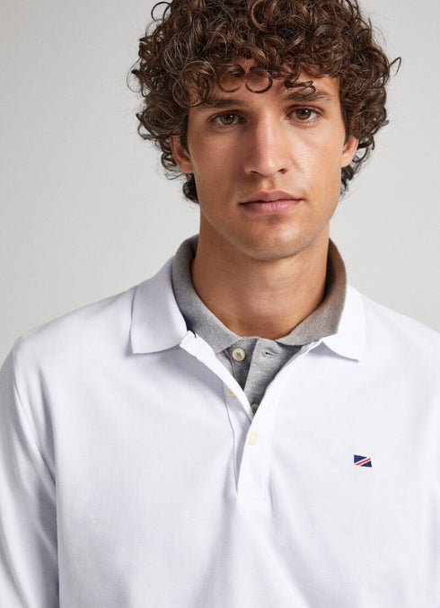 PEPE JEANS LONDON EMBROIDERED FLAG PIQUÉ POLO SHIRT | WHITE