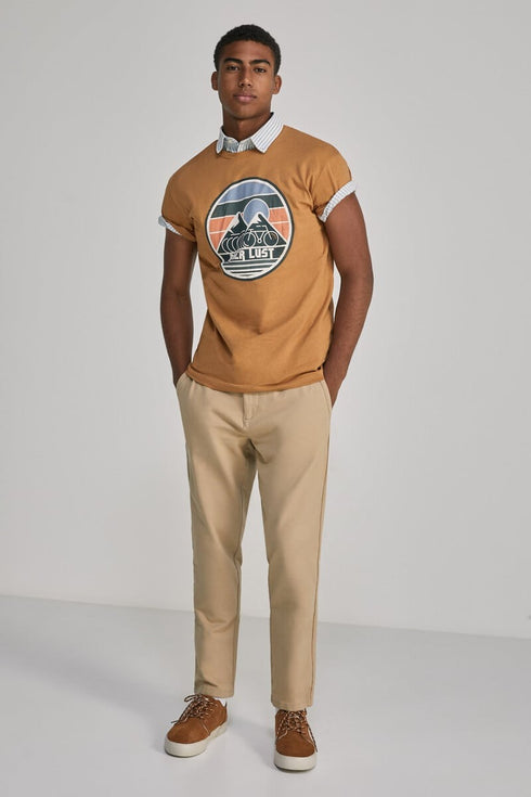 SPRINGFIELD CLASSIC BIKER LUST LOGO CREW NECK T-SHIRT | DK MUSTARD