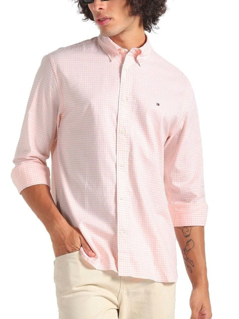 TOMMY HILFIGER - STRETCH SLIM FIT - SHIRT | WHITE / LIGHT PINK