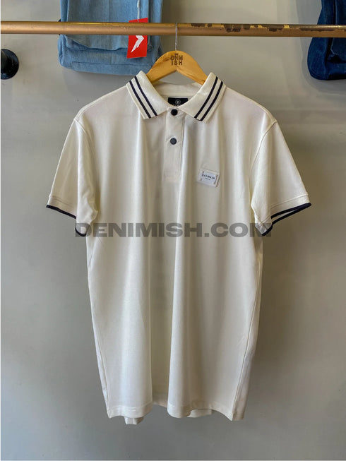 Balmain premium white men's polo shirt with a classic design.