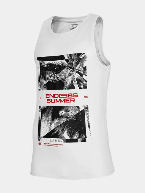White Tank Top for Men with Print - 4F Sando