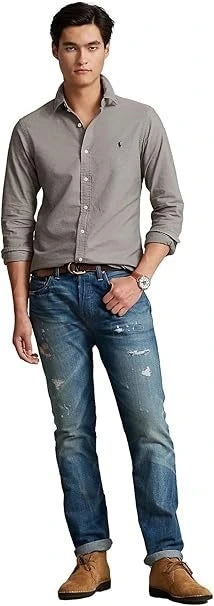 Ralph Lauren custom fit Oxford shirt for men in light grey – classic and stylish.