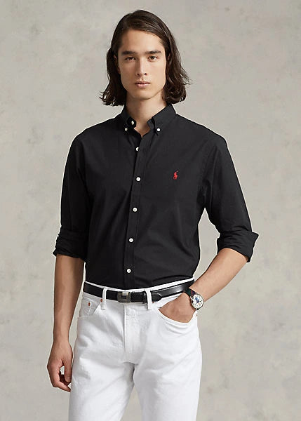 Ralph Lauren stretch poplin shirt for men in black – classic, stylish, and comfortable.