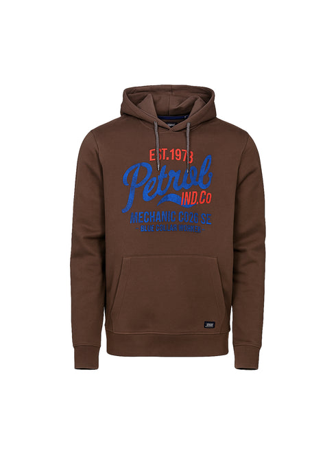 PETROL INDUSTRIES PREMIUM HOODIE RETRO LOGO PULLOVER-BROWN